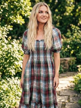 HILL HOUSE | Louisa Nap Dress in Ivory Tartan Plaid | Size M